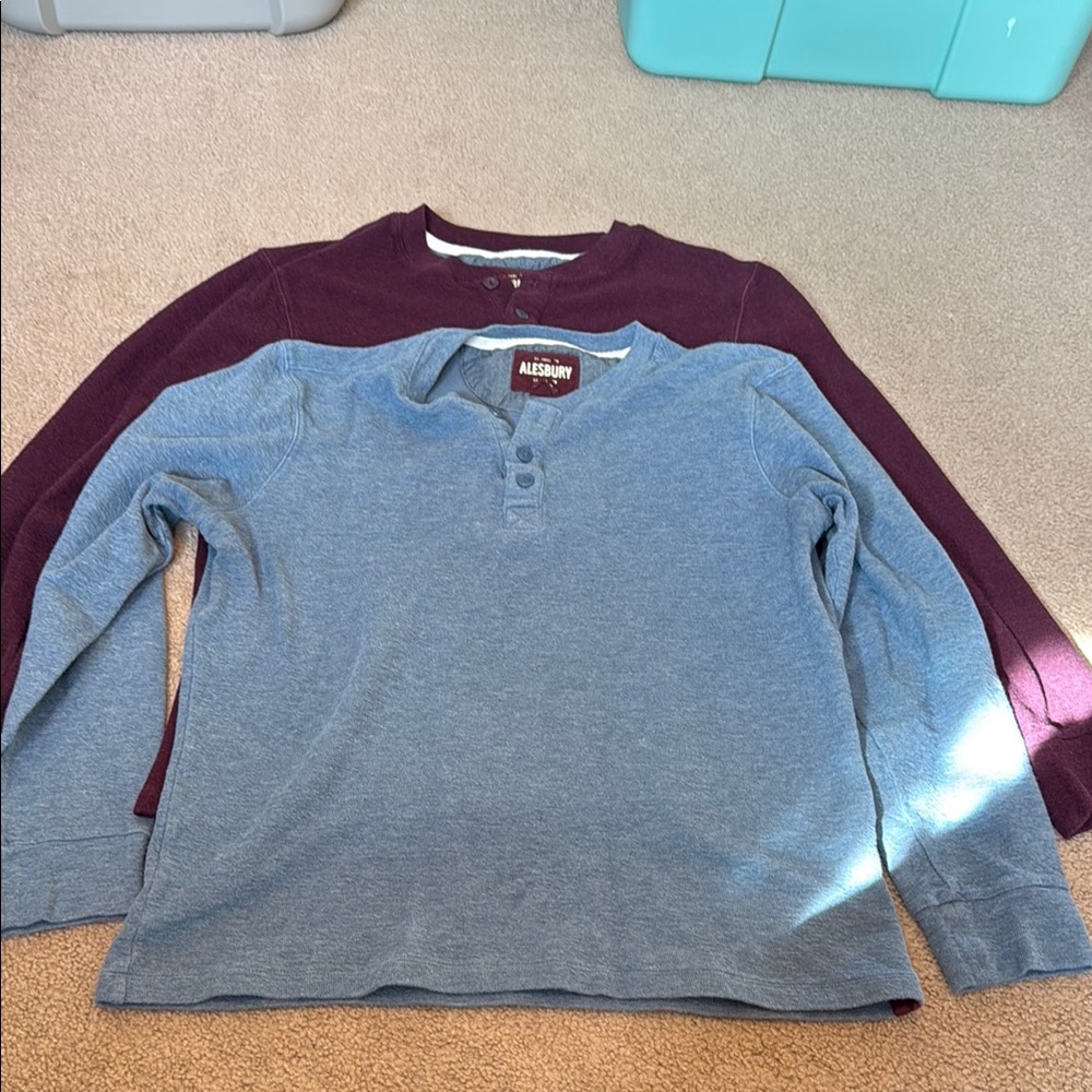 Long Sleeve Henley Shirts - Blue and Maroon
